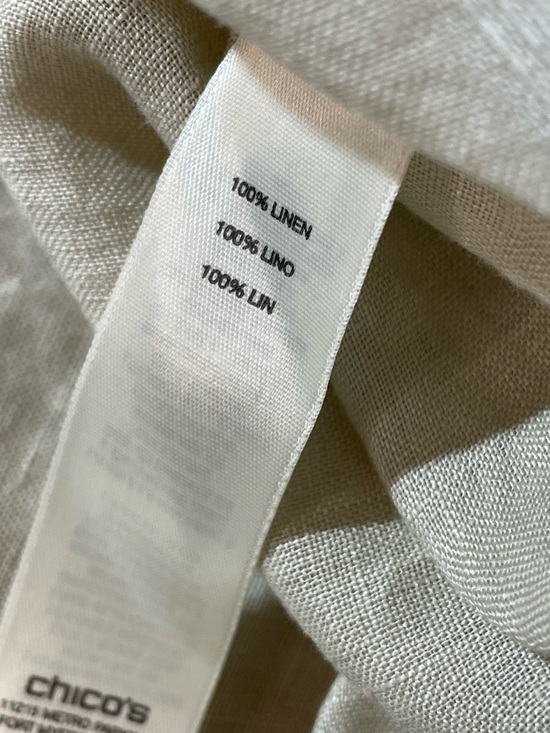 Chico's Tan 100% Linen Lagenlook Relaxed Fit Cana Top Beachy Size 3 /US XL - Picture 6 of 8